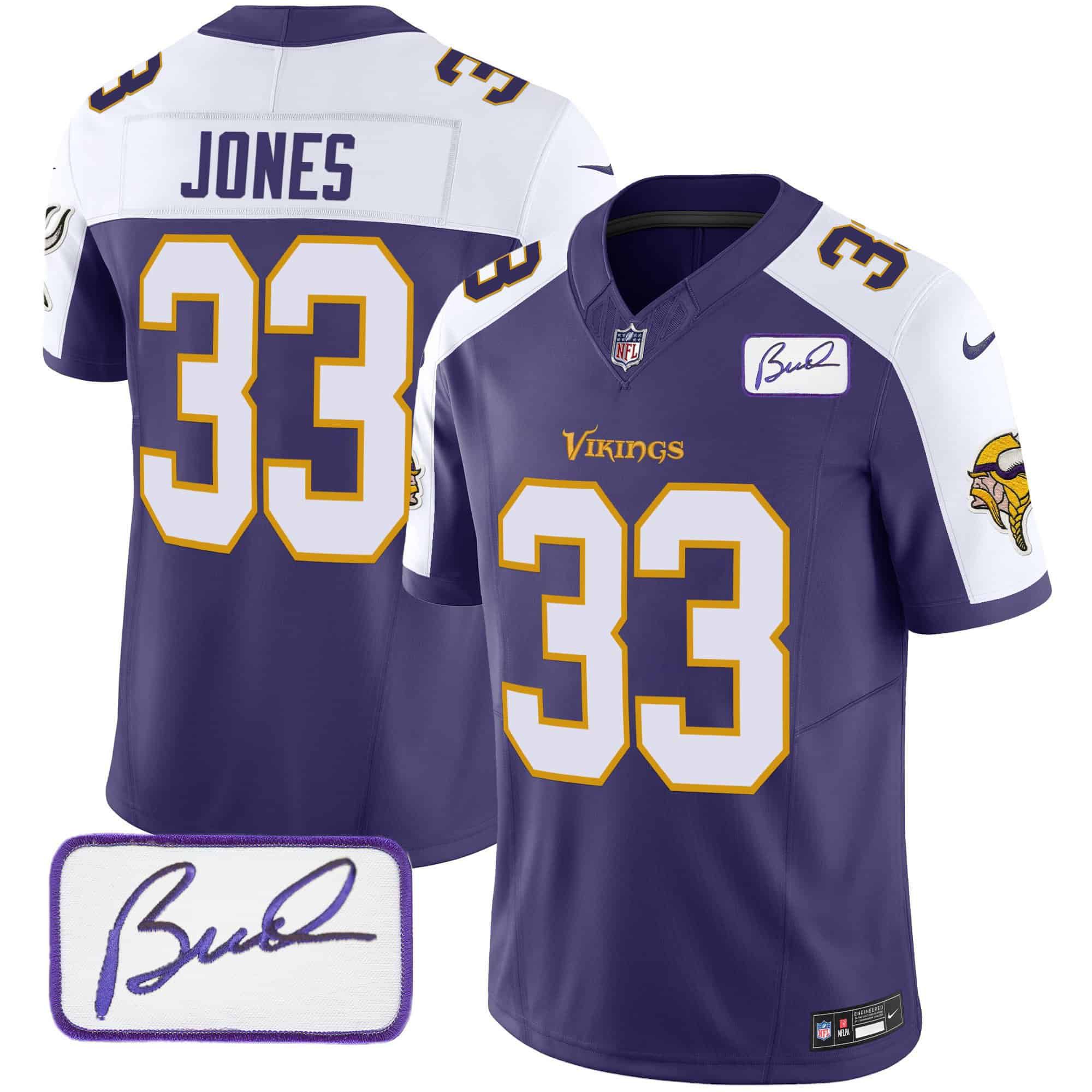 Men Minnesota Vikings #33 Jones Purple 2024 Nike Bud Grant Patch Classic Limited NFL Jersey